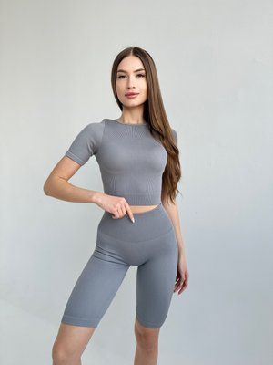 Безшовні футболки в рубчик світло сірий с-м 102875cc фото